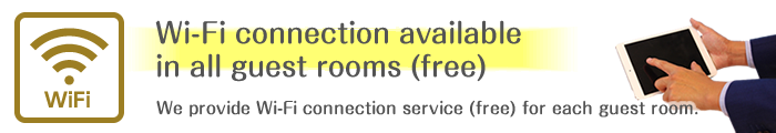 We provide Wi-Fi connection service (free) for each guest room.